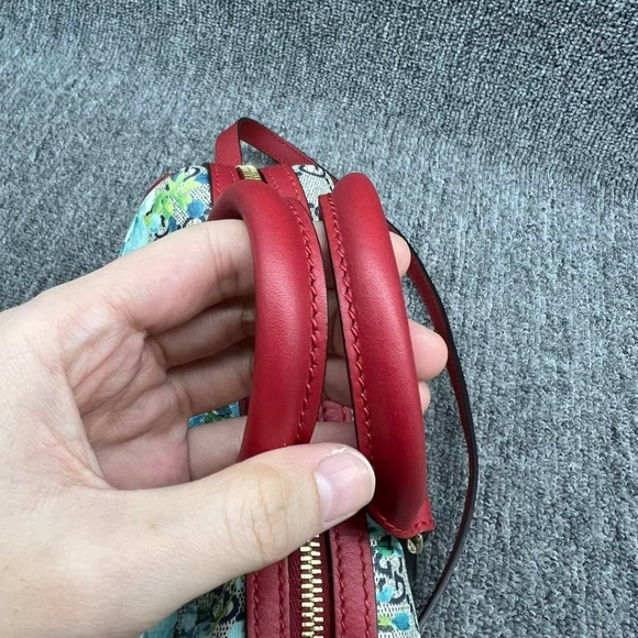 100% Authentic GUCCI Boston Blue&Red Blooms Canvas Satchel 650-102224 - Picture 10 of 16
